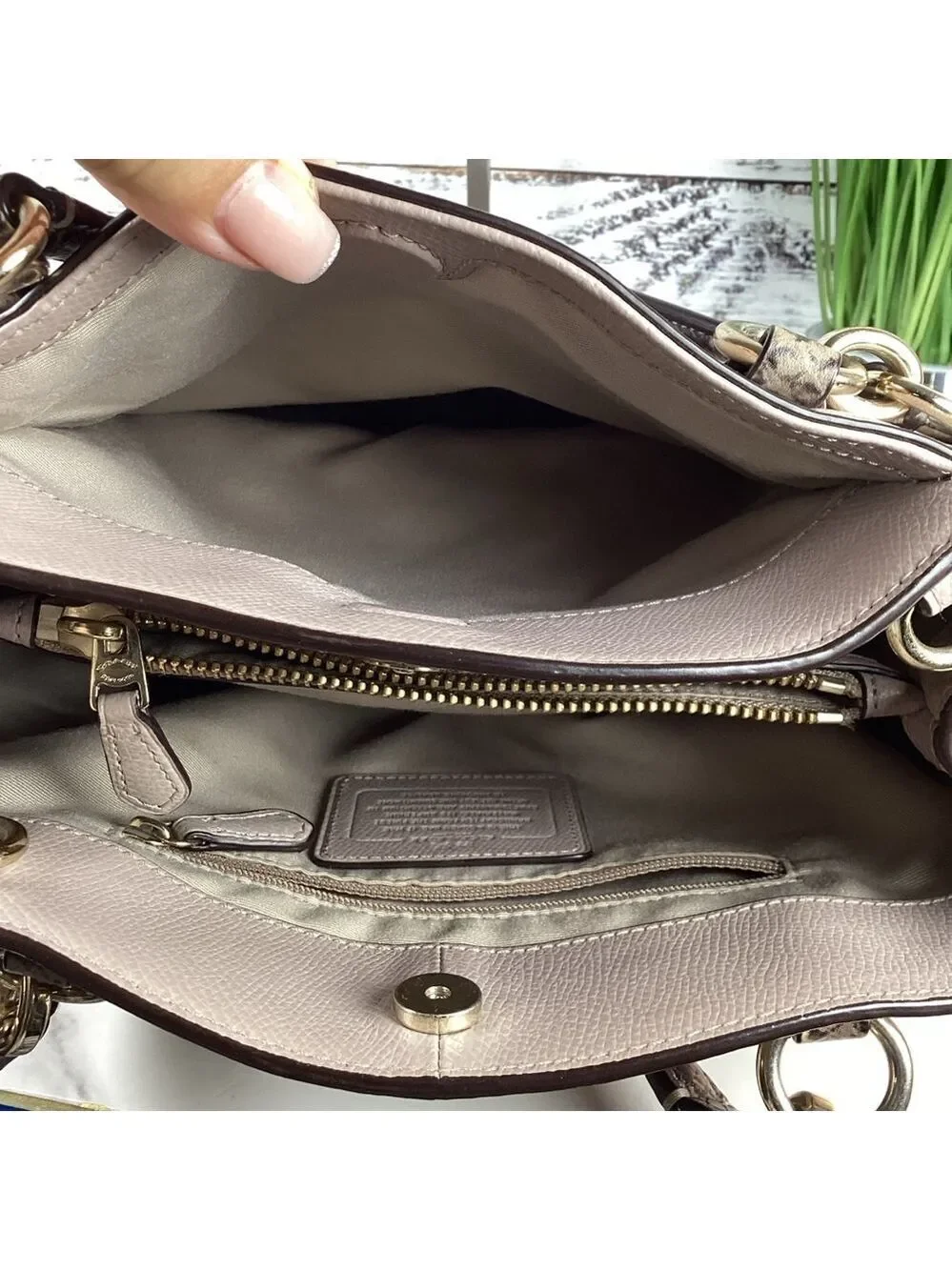 Coach Minetta‎ toupe bag White exotic leather hand shoulder purse